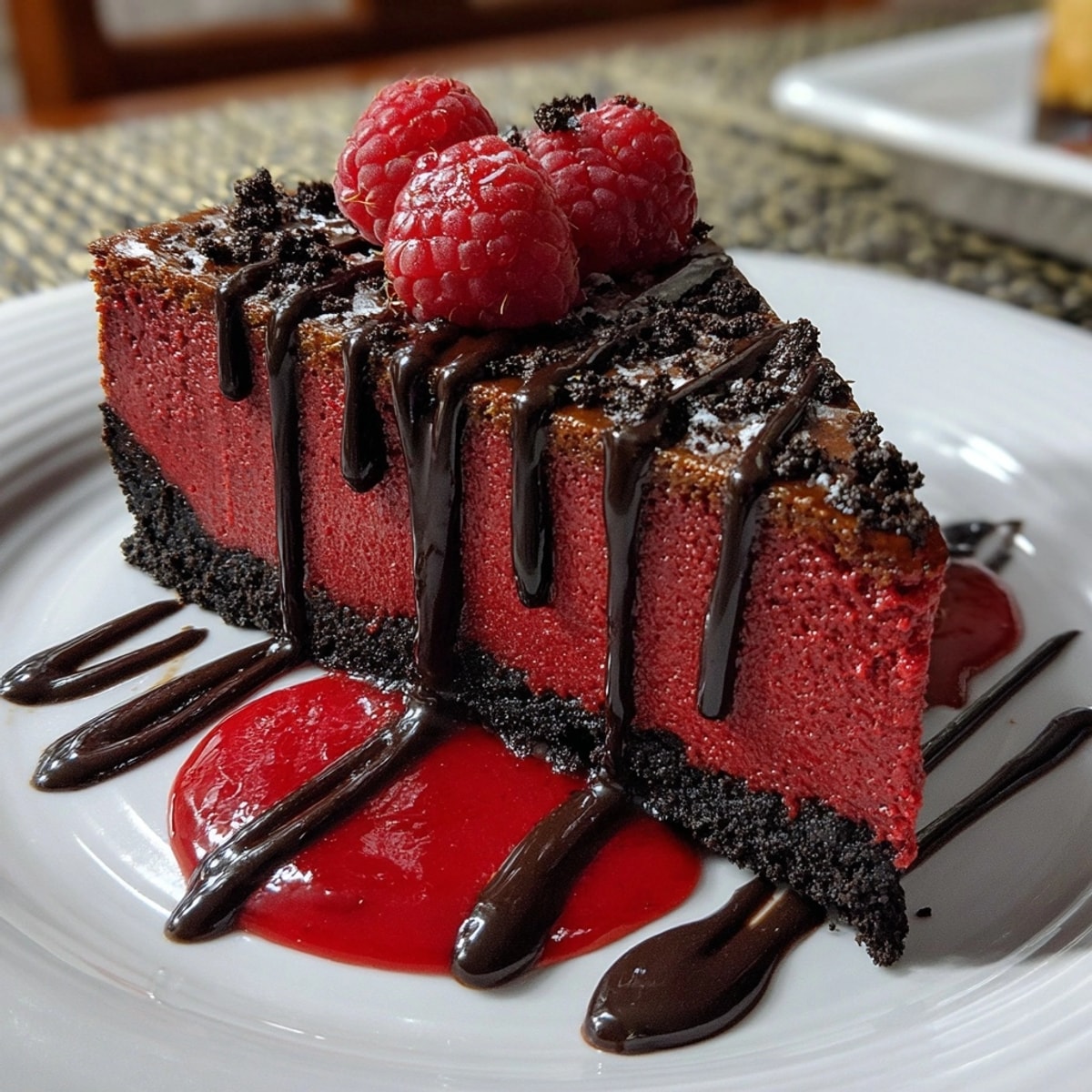 Cheesecake with a golden graham cracker crust and velvety filling, ready for serving